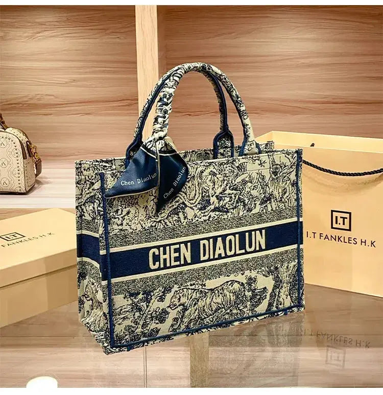 Hong Kong Embroidery Portable Tote Bag New Spring and Summer Large Capacity Premium Commuter Bag luxecrown.co.uk