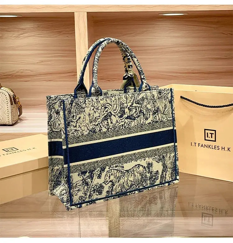 Hong Kong Embroidery Portable Tote Bag New Spring and Summer Large Capacity Premium Commuter Bag luxecrown.co.uk