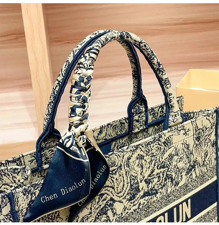 Hong Kong Embroidery Portable Tote Bag New Spring and Summer Large Capacity Premium Commuter Bag luxecrown.co.uk