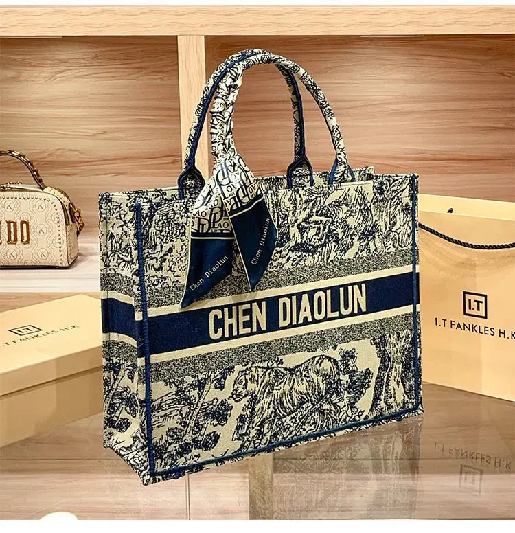 Hong Kong Embroidery Portable Tote Bag New Spring and Summer Large Capacity Premium Commuter Bag luxecrown.co.uk