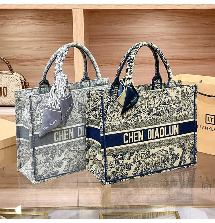 Hong Kong Embroidery Portable Tote Bag New Spring and Summer Large Capacity Premium Commuter Bag luxecrown.co.uk