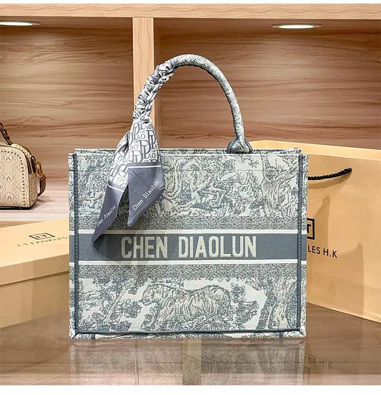 Hong Kong Embroidery Portable Tote Bag New Spring and Summer Large Capacity Premium Commuter Bag luxecrown.co.uk