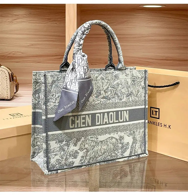 Hong Kong Embroidery Portable Tote Bag New Spring and Summer Large Capacity Premium Commuter Bag luxecrown.co.uk
