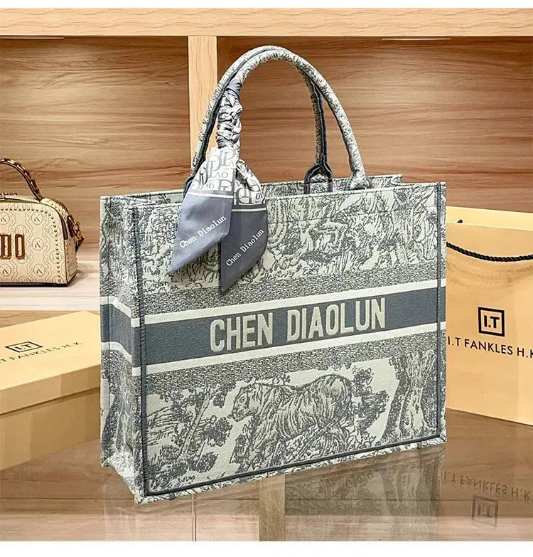 Hong Kong Embroidery Portable Tote Bag New Spring and Summer Large Capacity Premium Commuter Bag luxecrown.co.uk