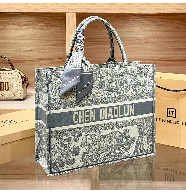 Hong Kong Embroidery Portable Tote Bag New Spring and Summer Large Capacity Premium Commuter Bag luxecrown.co.uk