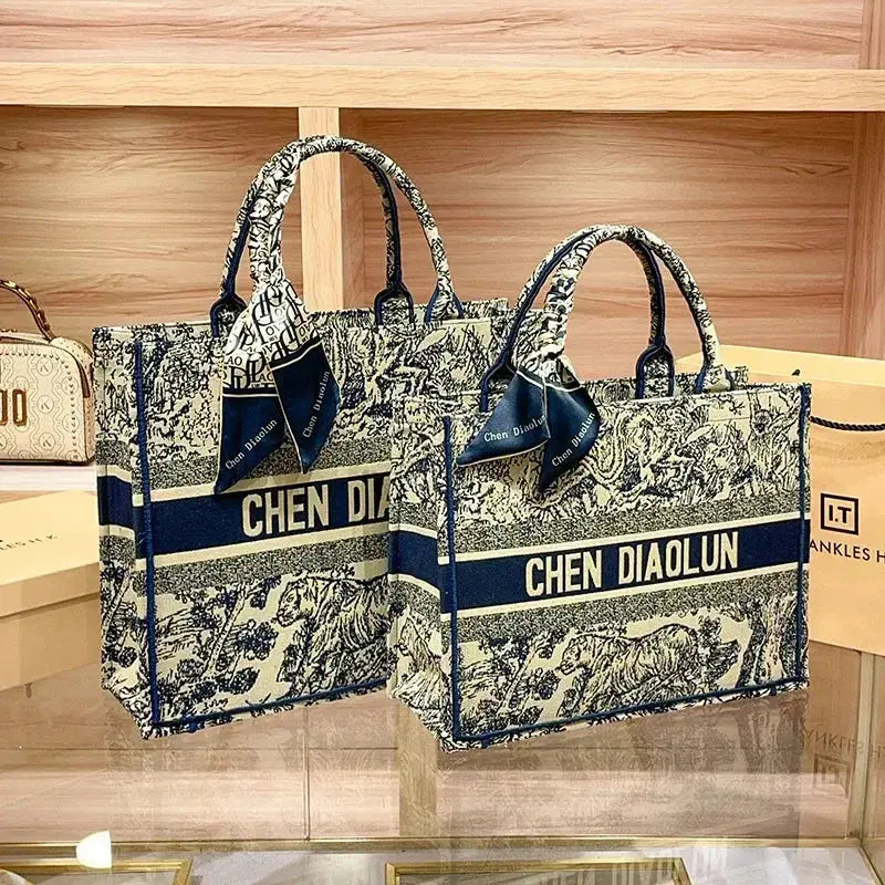 Hong Kong Embroidery Portable Tote Bag New Spring and Summer Large Capacity Premium Commuter Bag luxecrown.co.uk