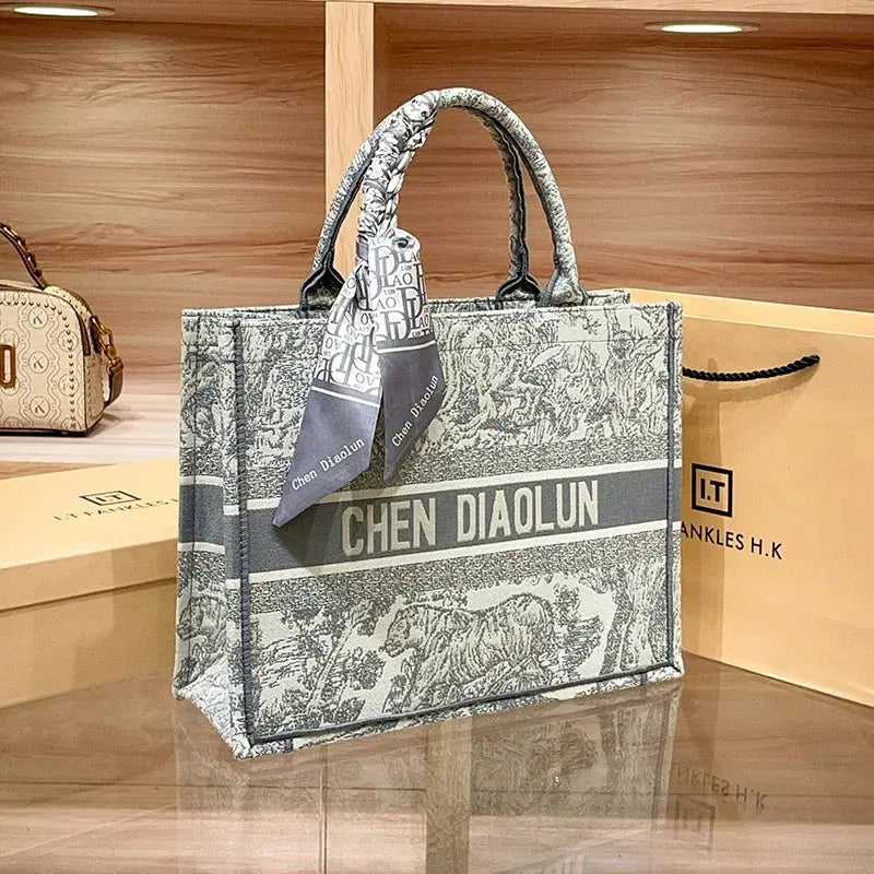 Hong Kong Embroidery Portable Tote Bag New Spring and Summer Large Capacity Premium Commuter Bag luxecrown.co.uk