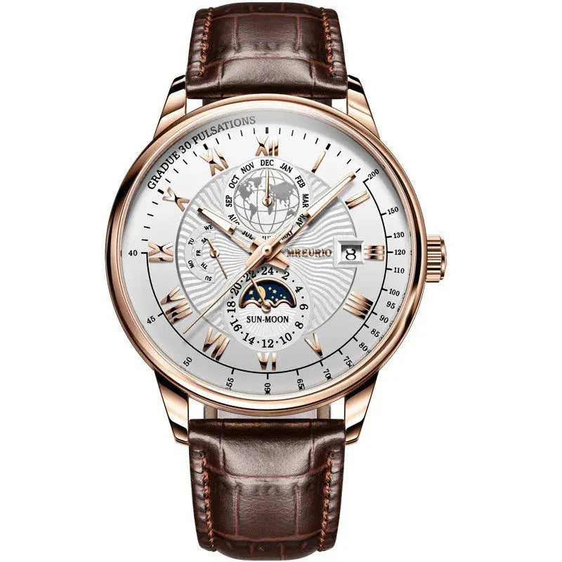 Hot Sale Brand Men Calendar Watch Fake Three Eye Starry Sky Moon Dial Business Watch Fashion Leather Belt Quartz Wristwatches luxecrown.co.uk