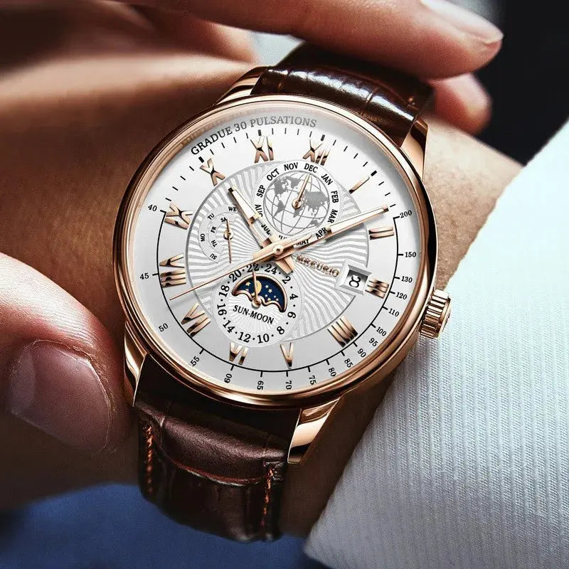 Hot Sale Brand Men Calendar Watch Fake Three Eye Starry Sky Moon Dial Business Watch Fashion Leather Belt Quartz Wristwatches luxecrown.co.uk