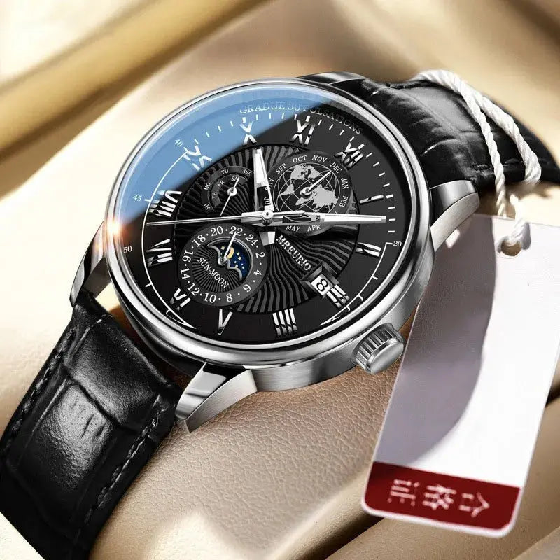 Hot Sale Brand Men Calendar Watch Fake Three Eye Starry Sky Moon Dial Business Watch Fashion Leather Belt Quartz Wristwatches luxecrown.co.uk