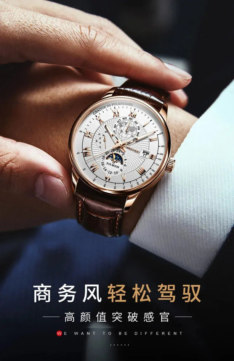 Hot Sale Brand Men Calendar Watch Fake Three Eye Starry Sky Moon Dial Business Watch Fashion Leather Belt Quartz Wristwatches luxecrown.co.uk