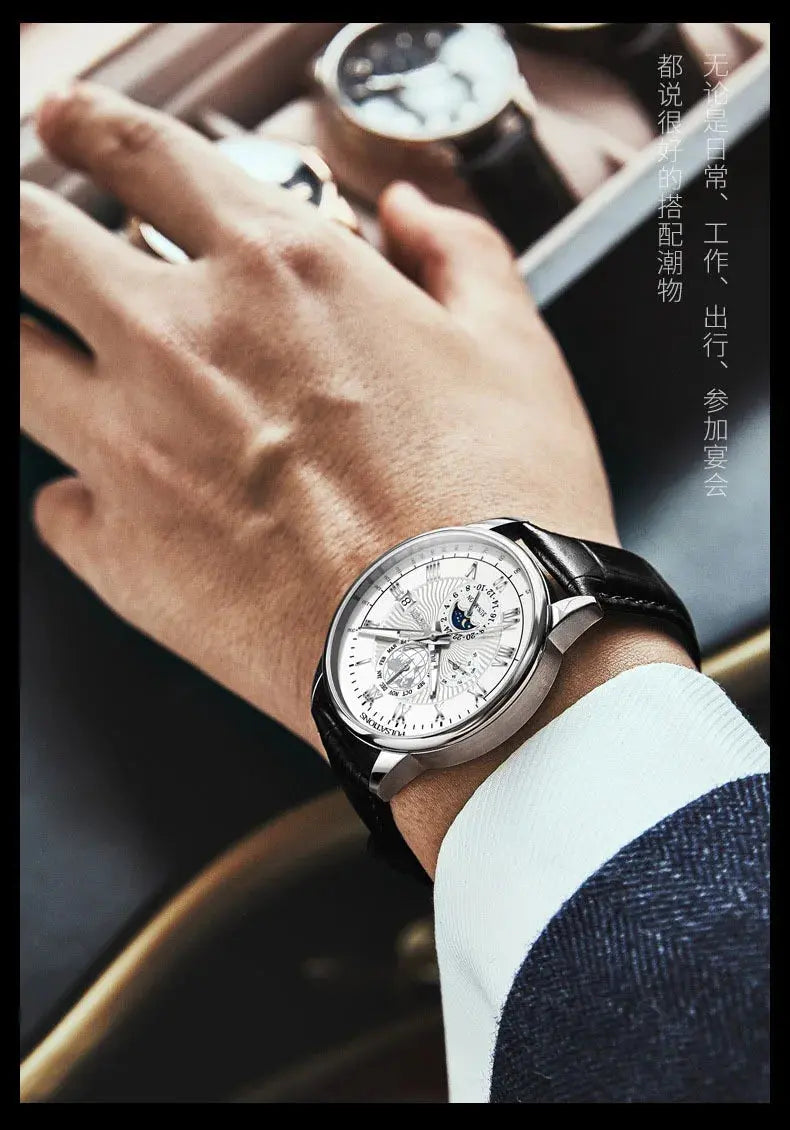 Hot Sale Brand Men Calendar Watch Fake Three Eye Starry Sky Moon Dial Business Watch Fashion Leather Belt Quartz Wristwatches luxecrown.co.uk