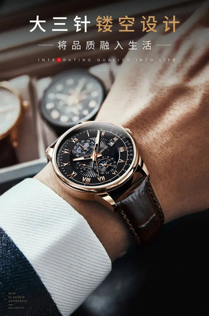 Hot Sale Brand Men Calendar Watch Fake Three Eye Starry Sky Moon Dial Business Watch Fashion Leather Belt Quartz Wristwatches luxecrown.co.uk