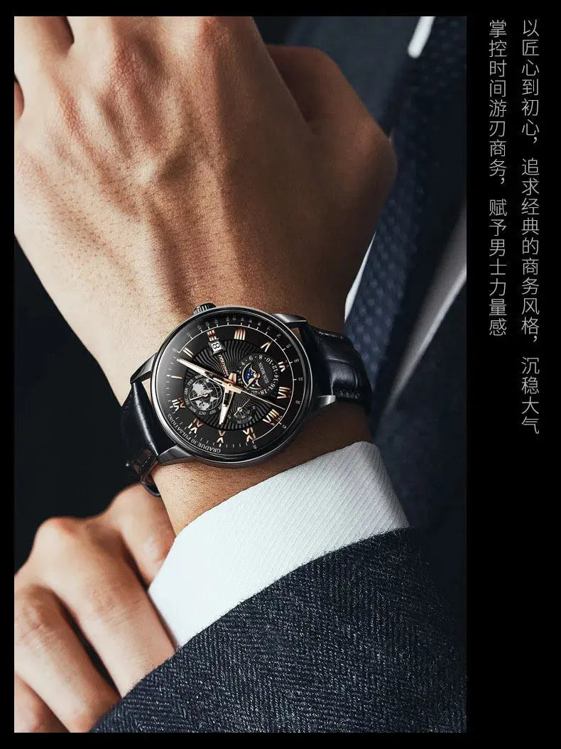 Hot Sale Brand Men Calendar Watch Fake Three Eye Starry Sky Moon Dial Business Watch Fashion Leather Belt Quartz Wristwatches luxecrown.co.uk