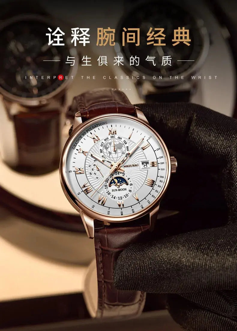 Hot Sale Brand Men Calendar Watch Fake Three Eye Starry Sky Moon Dial Business Watch Fashion Leather Belt Quartz Wristwatches luxecrown.co.uk