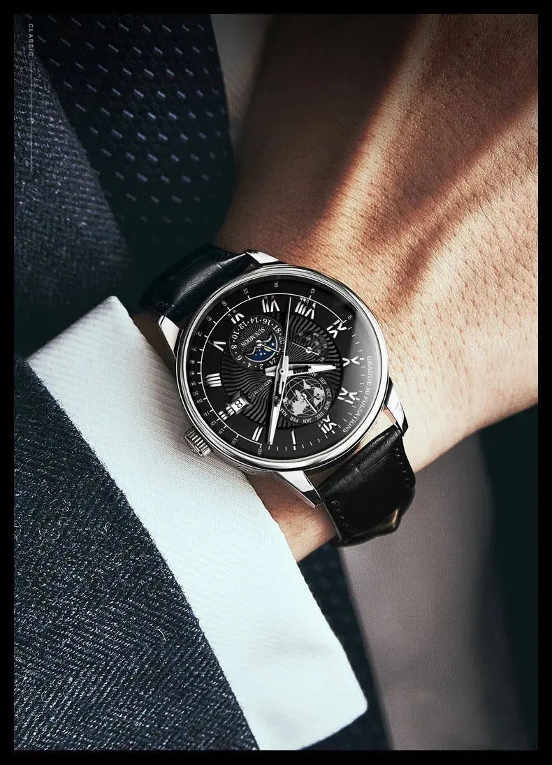Hot Sale Brand Men Calendar Watch Fake Three Eye Starry Sky Moon Dial Business Watch Fashion Leather Belt Quartz Wristwatches luxecrown.co.uk