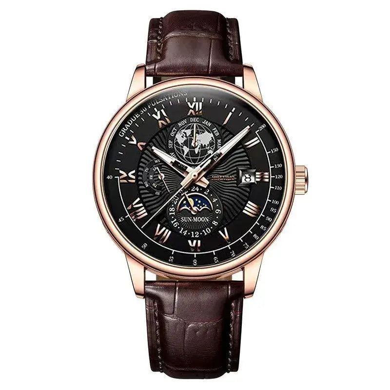 Hot Sale Brand Men Calendar Watch Fake Three Eye Starry Sky Moon Dial Business Watch Fashion Leather Belt Quartz Wristwatches luxecrown.co.uk