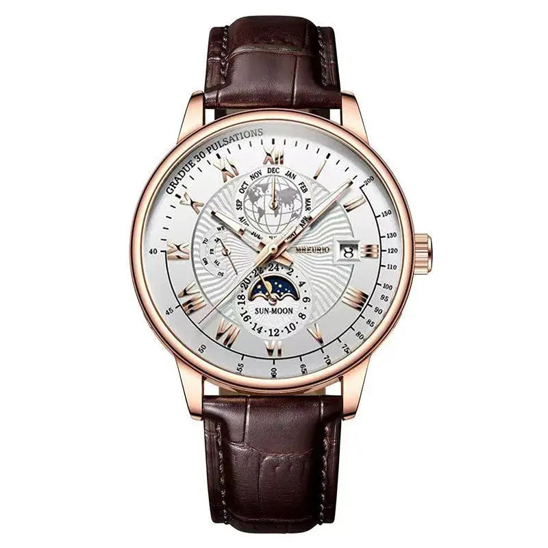 Hot Sale Brand Men Calendar Watch Fake Three Eye Starry Sky Moon Dial Business Watch Fashion Leather Belt Quartz Wristwatches luxecrown.co.uk