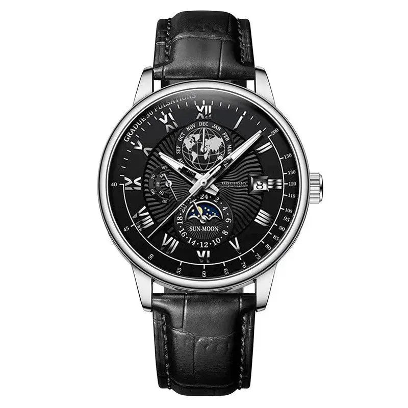 Hot Sale Brand Men Calendar Watch Fake Three Eye Starry Sky Moon Dial Business Watch Fashion Leather Belt Quartz Wristwatches luxecrown.co.uk
