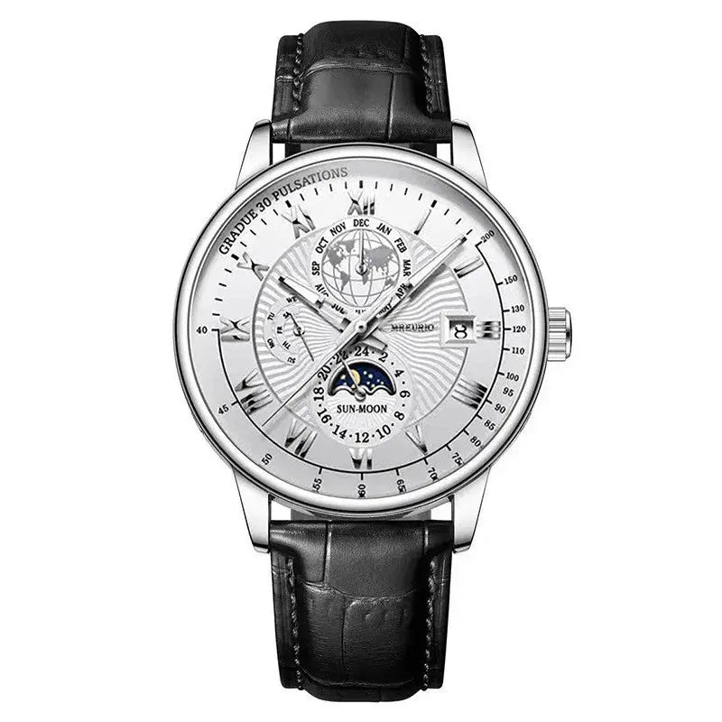 Hot Sale Brand Men Calendar Watch Fake Three Eye Starry Sky Moon Dial Business Watch Fashion Leather Belt Quartz Wristwatches luxecrown.co.uk