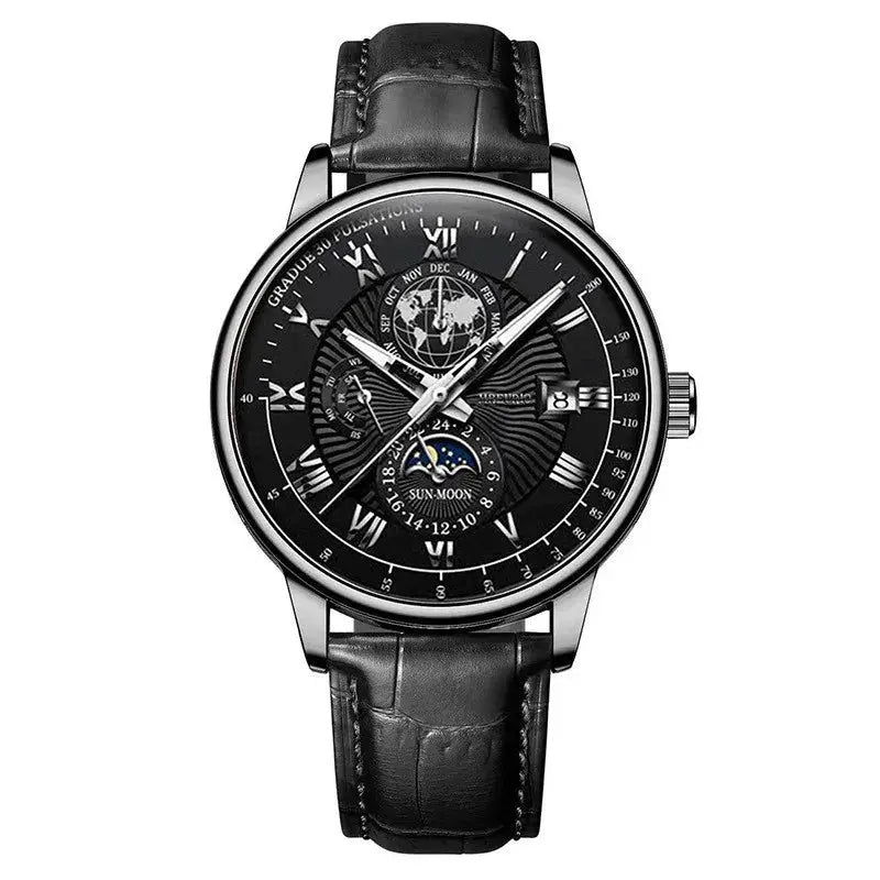 Hot Sale Brand Men Calendar Watch Fake Three Eye Starry Sky Moon Dial Business Watch Fashion Leather Belt Quartz Wristwatches luxecrown.co.uk