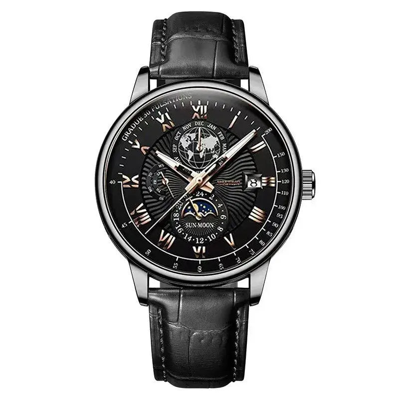 Hot Sale Brand Men Calendar Watch Fake Three Eye Starry Sky Moon Dial Business Watch Fashion Leather Belt Quartz Wristwatches luxecrown.co.uk