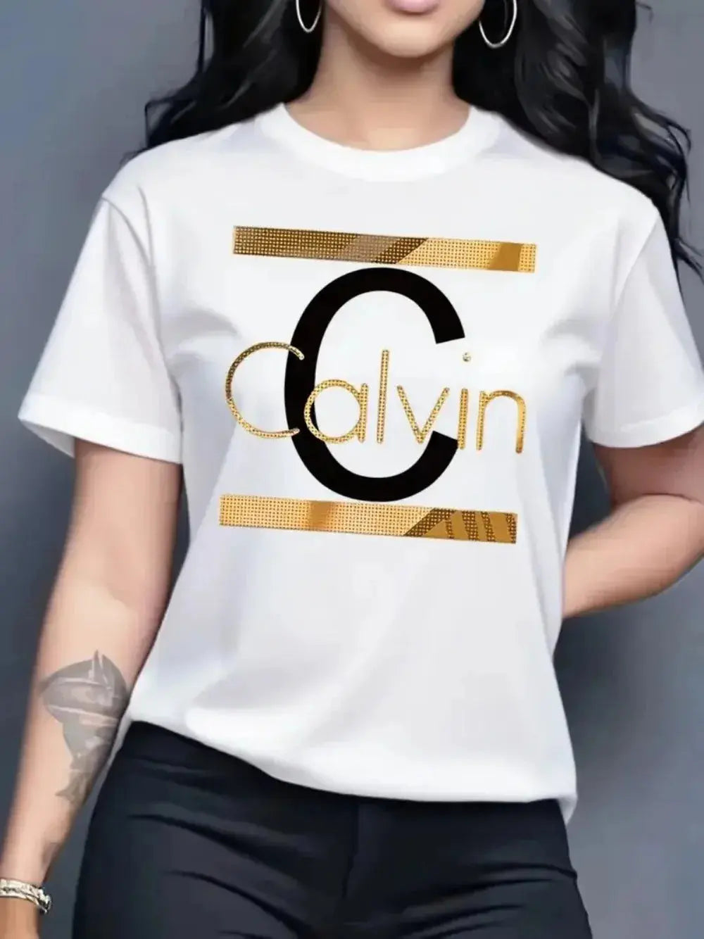 Hot Sale Women's Summer Fashion Casual Calvin Letter Pattern Print Loose Round Neck Short Sleeve Sportswear T-shirt y2k clothes luxecrown.co.uk