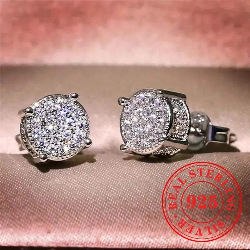 Huitan 925 Sterling Silver Shining White Cubic Zirconia Stud Earrings Luxury High Quality Jewelry Women Wedding Eternity Jewelry Streetsharks