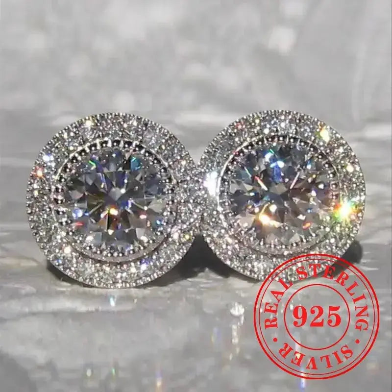 Huitan 925 Sterling Silver Shining White Cubic Zirconia Stud Earrings Luxury High Quality Jewelry Women Wedding Eternity Jewelry Streetsharks