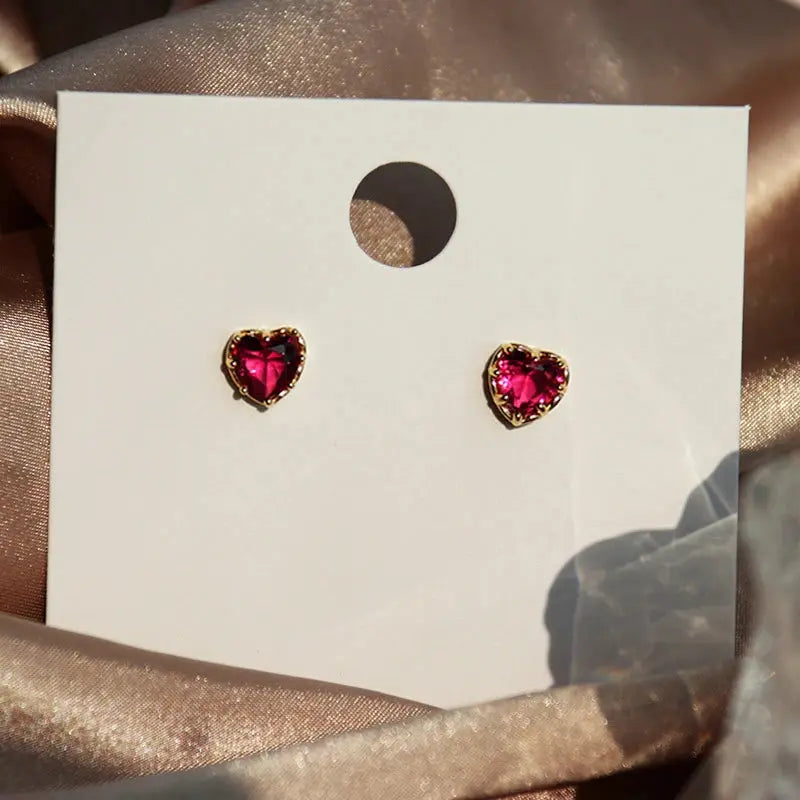 Huitan Charming Heart Red Zirconia Pierced Earrings Bridal Wedding Jewelry Chic Ear Stud Graceful Lady Engagement Accessories luxecrown.co.uk