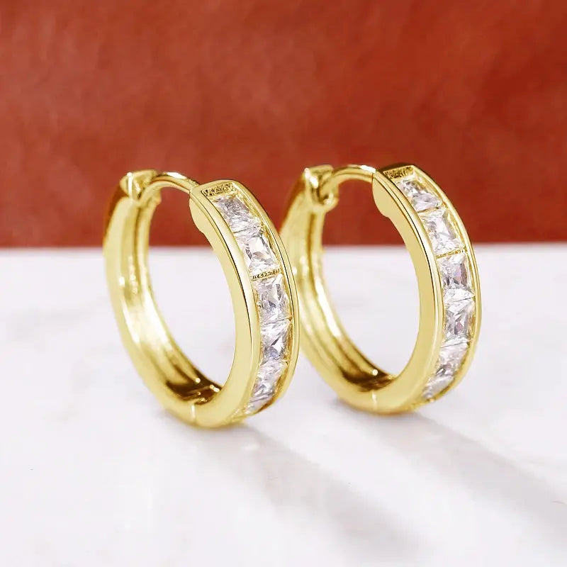 Huitan Classic Design Women Hoop Earrings Full with Princess Square CZ Simple and Elegant Female Accessories Versatile Jewelry luxecrown.co.uk