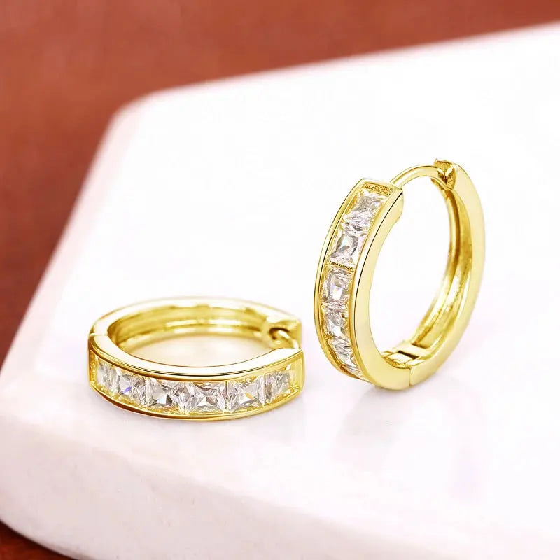Huitan Classic Design Women Hoop Earrings Full with Princess Square CZ Simple and Elegant Female Accessories Versatile Jewelry luxecrown.co.uk