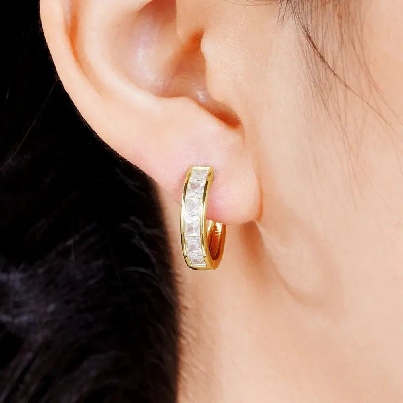 Huitan Classic Design Women Hoop Earrings Full with Princess Square CZ Simple and Elegant Female Accessories Versatile Jewelry luxecrown.co.uk