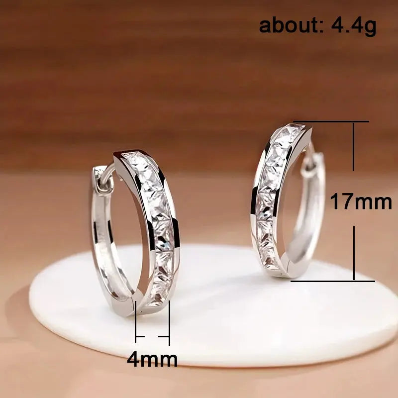 Huitan Classic Design Women Hoop Earrings Full with Princess Square CZ Simple and Elegant Female Accessories Versatile Jewelry luxecrown.co.uk