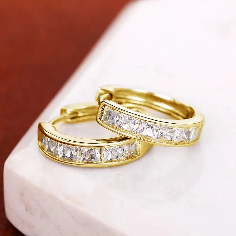Huitan Classic Design Women Hoop Earrings Full with Princess Square CZ Simple and Elegant Female Accessories Versatile Jewelry luxecrown.co.uk