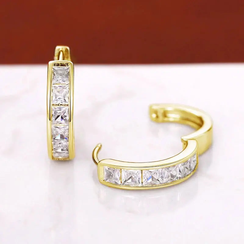 Huitan Classic Design Women Hoop Earrings Full with Princess Square CZ Simple and Elegant Female Accessories Versatile Jewelry luxecrown.co.uk