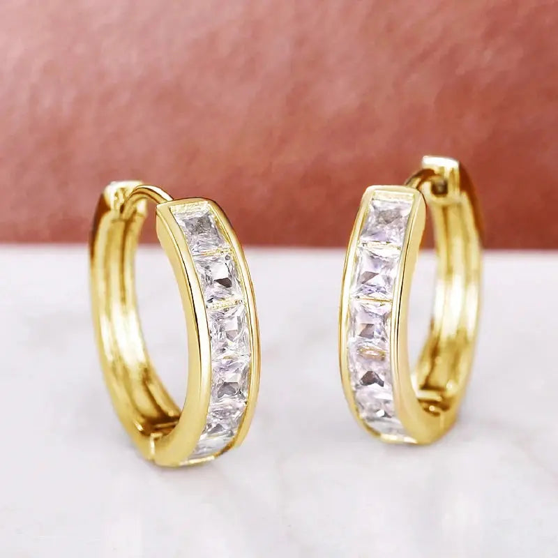 Huitan Classic Design Women Hoop Earrings Full with Princess Square CZ Simple and Elegant Female Accessories Versatile Jewelry luxecrown.co.uk