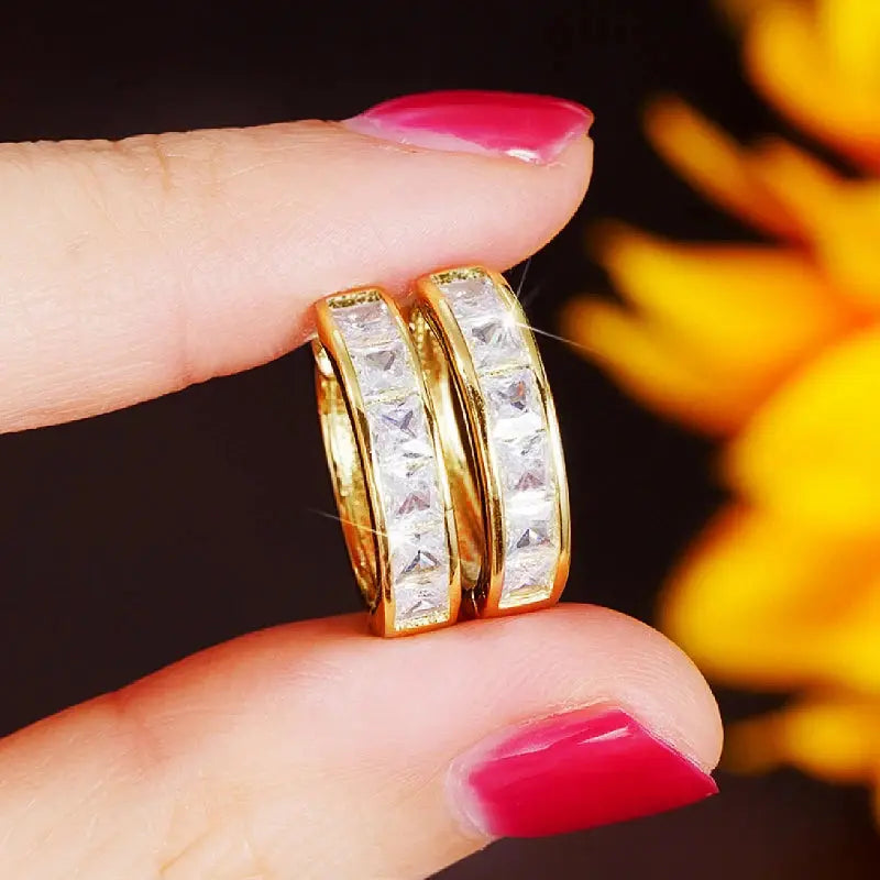 Huitan Classic Design Women Hoop Earrings Full with Princess Square CZ Simple and Elegant Female Accessories Versatile Jewelry luxecrown.co.uk