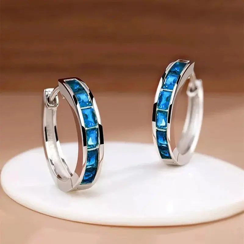 Huitan Classic Design Women Hoop Earrings Full with Princess Square CZ Simple and Elegant Female Accessories Versatile Jewelry luxecrown.co.uk