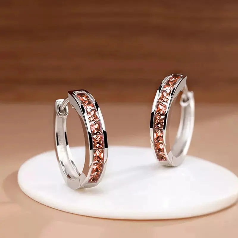 Huitan Classic Design Women Hoop Earrings Full with Princess Square CZ Simple and Elegant Female Accessories Versatile Jewelry luxecrown.co.uk