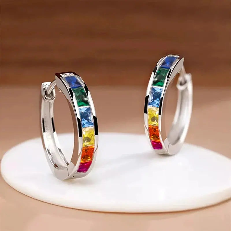Huitan Classic Design Women Hoop Earrings Full with Princess Square CZ Simple and Elegant Female Accessories Versatile Jewelry luxecrown.co.uk