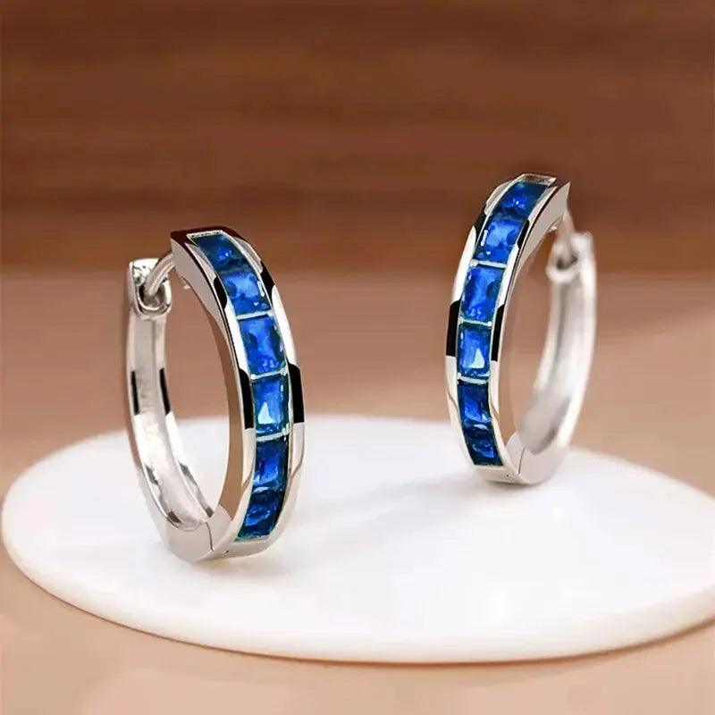 Huitan Classic Design Women Hoop Earrings Full with Princess Square CZ Simple and Elegant Female Accessories Versatile Jewelry luxecrown.co.uk