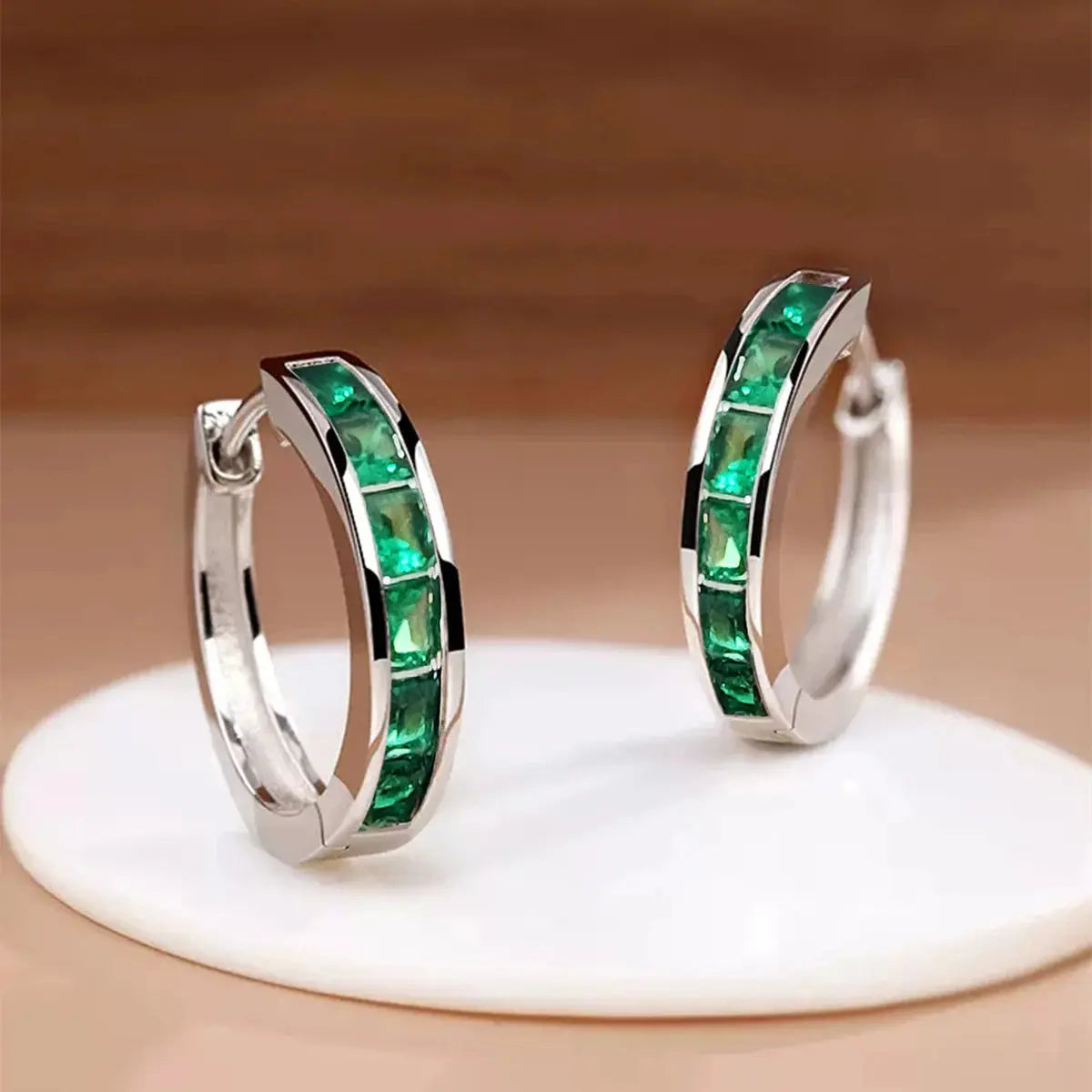 Huitan Classic Design Women Hoop Earrings Full with Princess Square CZ Simple and Elegant Female Accessories Versatile Jewelry luxecrown.co.uk