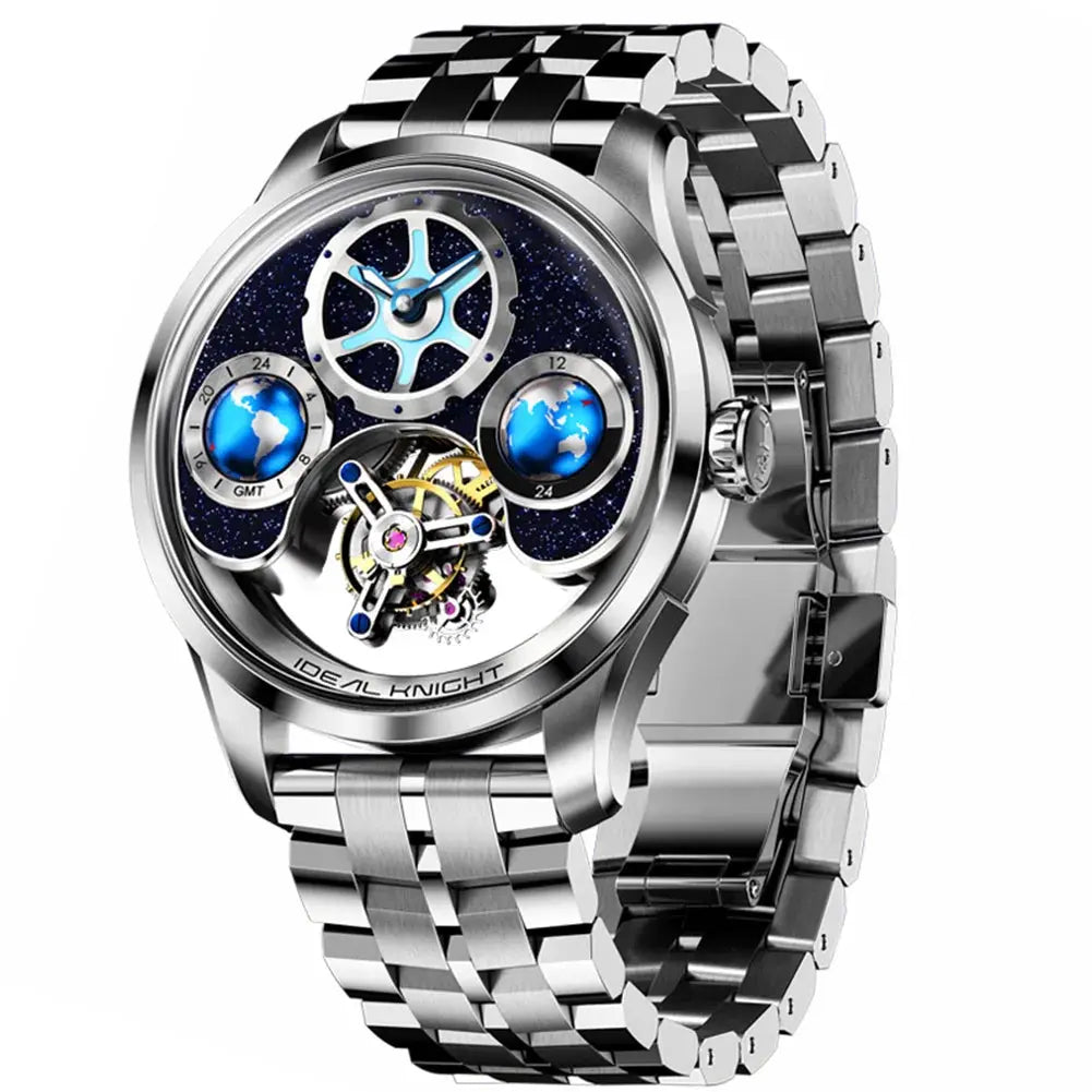 IDEAL KNIGHT Top Brand Luxruy Mens Watch Advanced Tourbillon Automatic Mechanical Watch Waterproof Luminous Dual Region Time luxecrown.co.uk