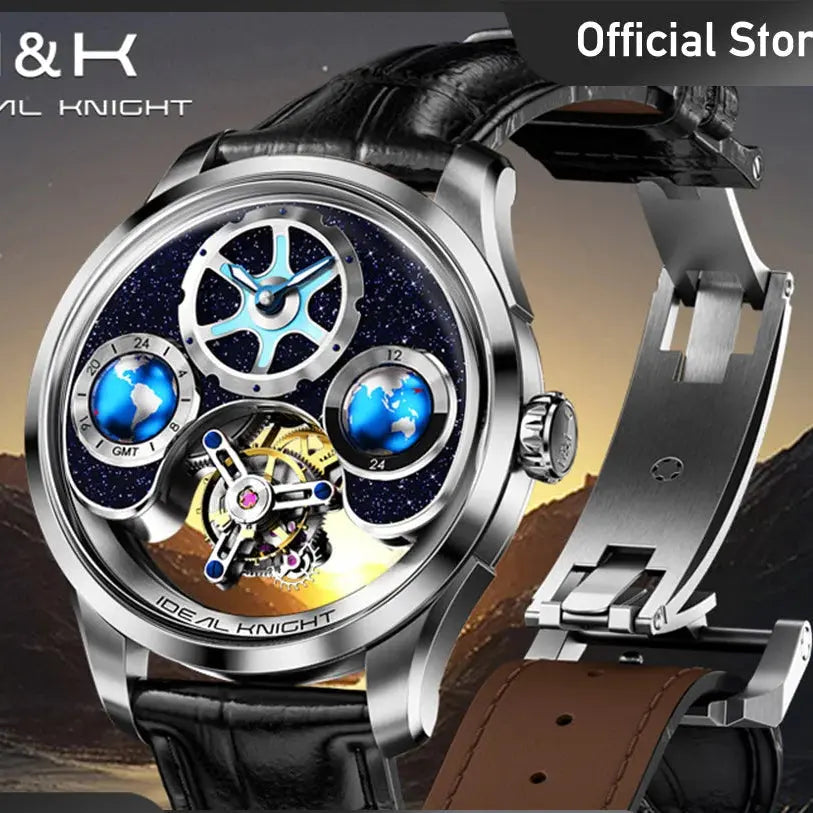 IDEAL KNIGHT Top Brand Luxruy Mens Watch Advanced Tourbillon Automatic Mechanical Watch Waterproof Luminous Dual Region Time luxecrown.co.uk