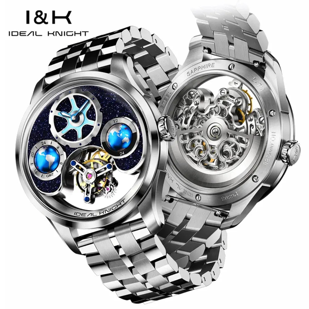 IDEAL KNIGHT Top Brand Luxruy Mens Watch Advanced Tourbillon Automatic Mechanical Watch Waterproof Luminous Dual Region Time luxecrown.co.uk