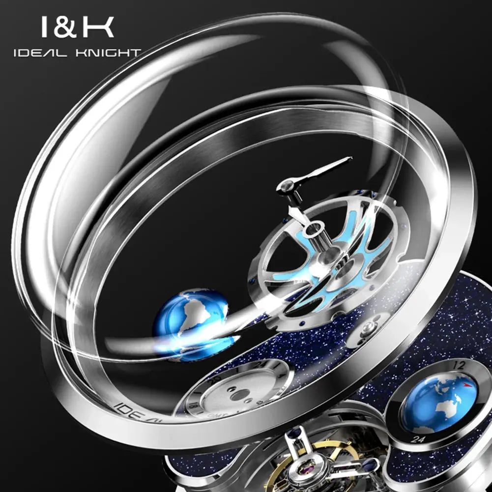 IDEAL KNIGHT Top Brand Luxruy Mens Watch Advanced Tourbillon Automatic Mechanical Watch Waterproof Luminous Dual Region Time luxecrown.co.uk