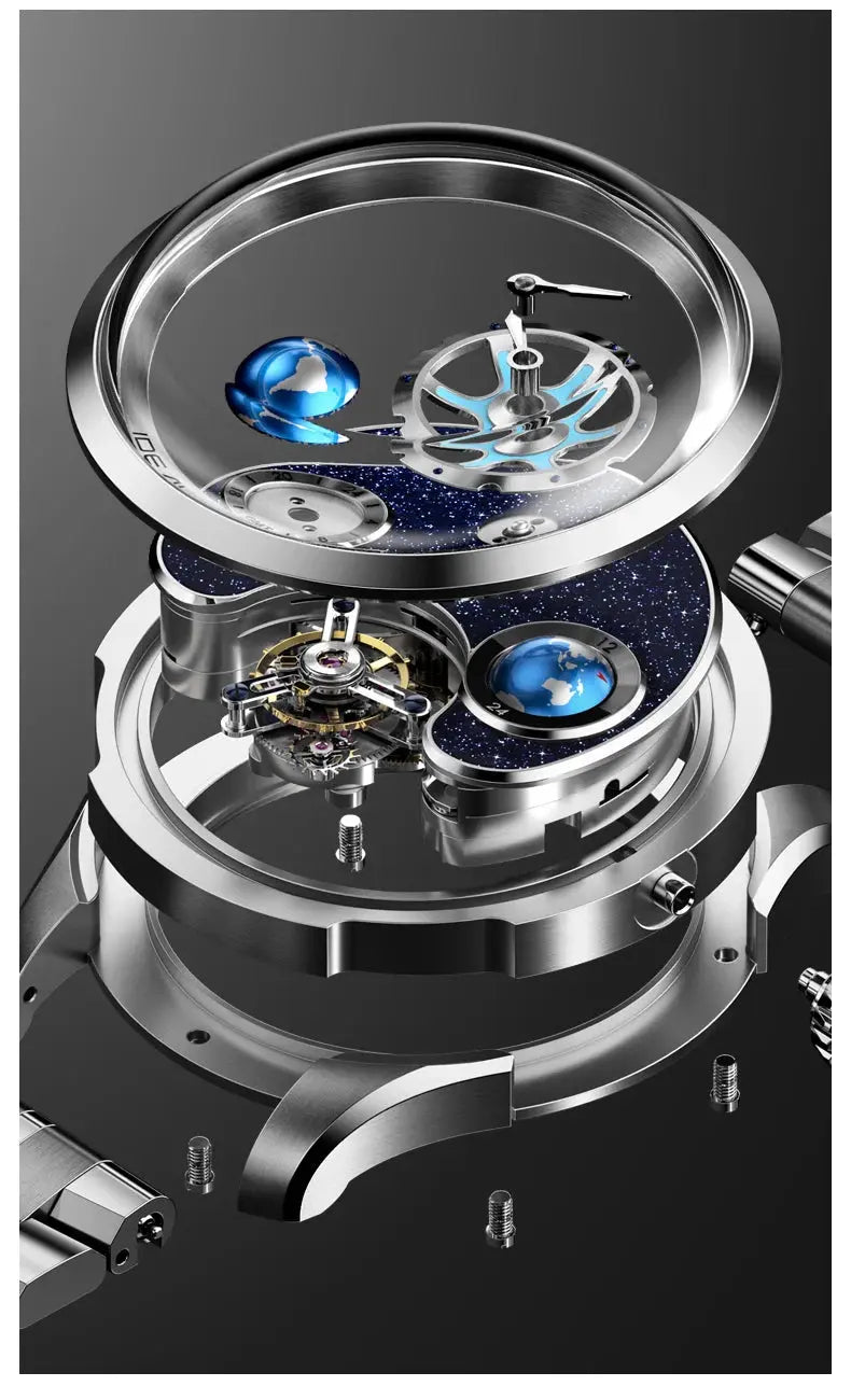 IDEAL KNIGHT Top Brand Luxruy Mens Watch Advanced Tourbillon Automatic Mechanical Watch Waterproof Luminous Dual Region Time luxecrown.co.uk