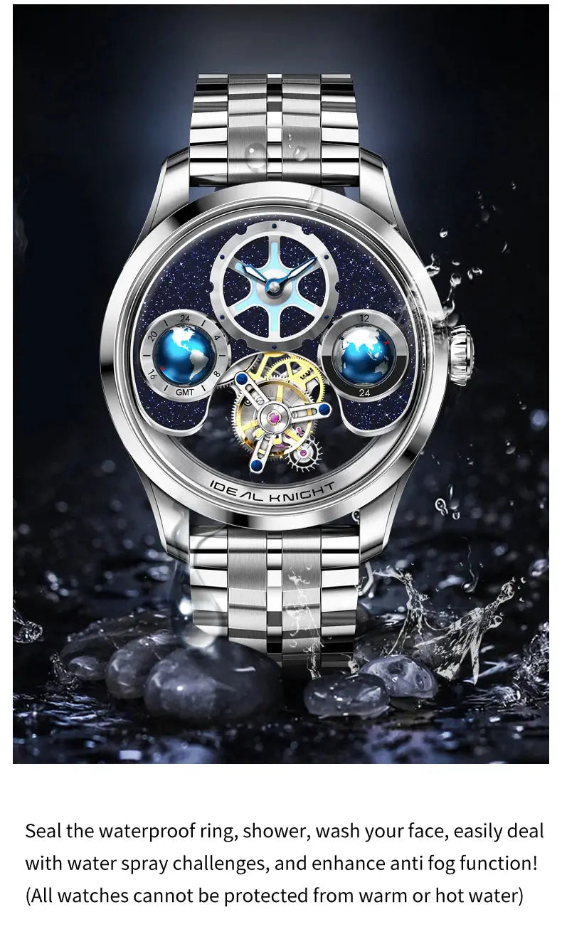IDEAL KNIGHT Top Brand Luxruy Mens Watch Advanced Tourbillon Automatic Mechanical Watch Waterproof Luminous Dual Region Time luxecrown.co.uk