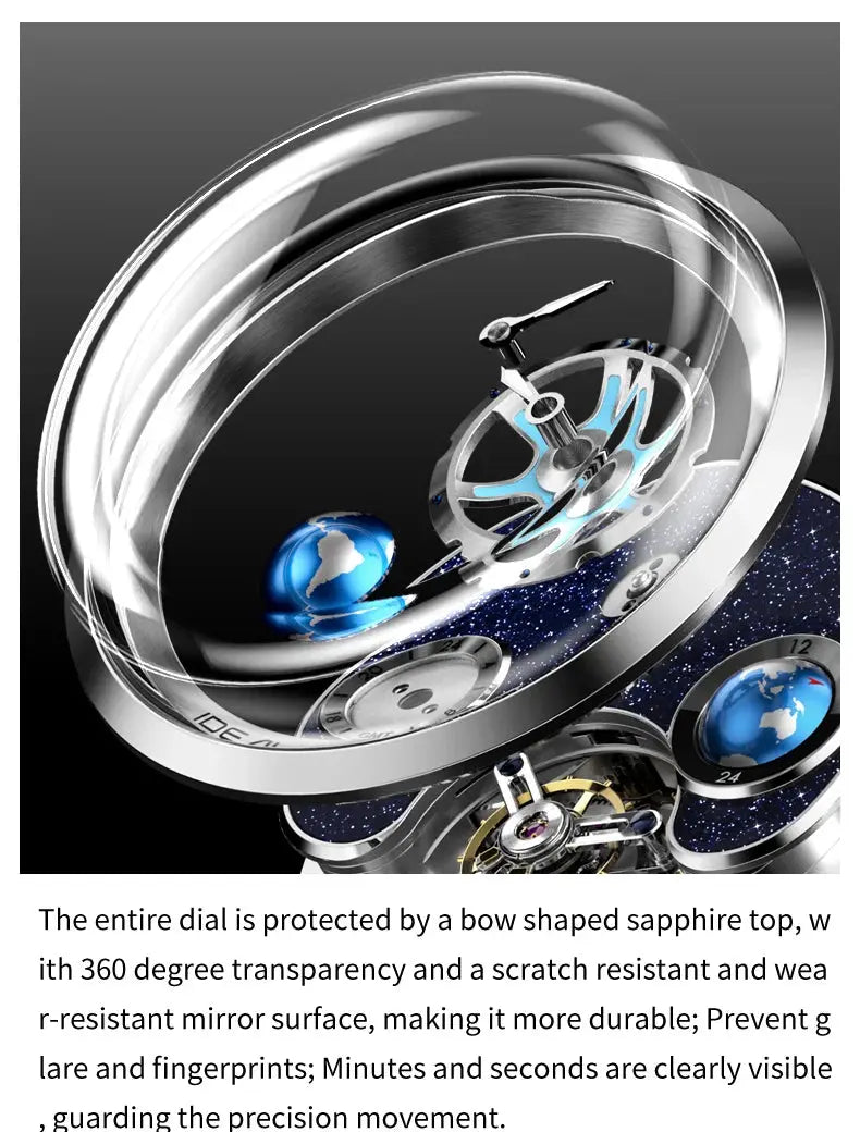 IDEAL KNIGHT Top Brand Luxruy Mens Watch Advanced Tourbillon Automatic Mechanical Watch Waterproof Luminous Dual Region Time luxecrown.co.uk